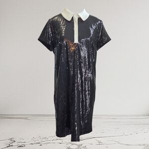 Ann Taylor Black Sequin Collared Asymmetrical Dress Size 12